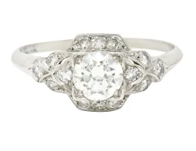 Art Deco 0.76 CTW Old European Cut Diamond Platinum Engagement Ring