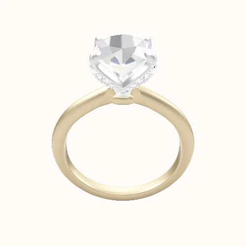 Beveled Solitaire Engagement Ring With Pave Petal Four Prong Head