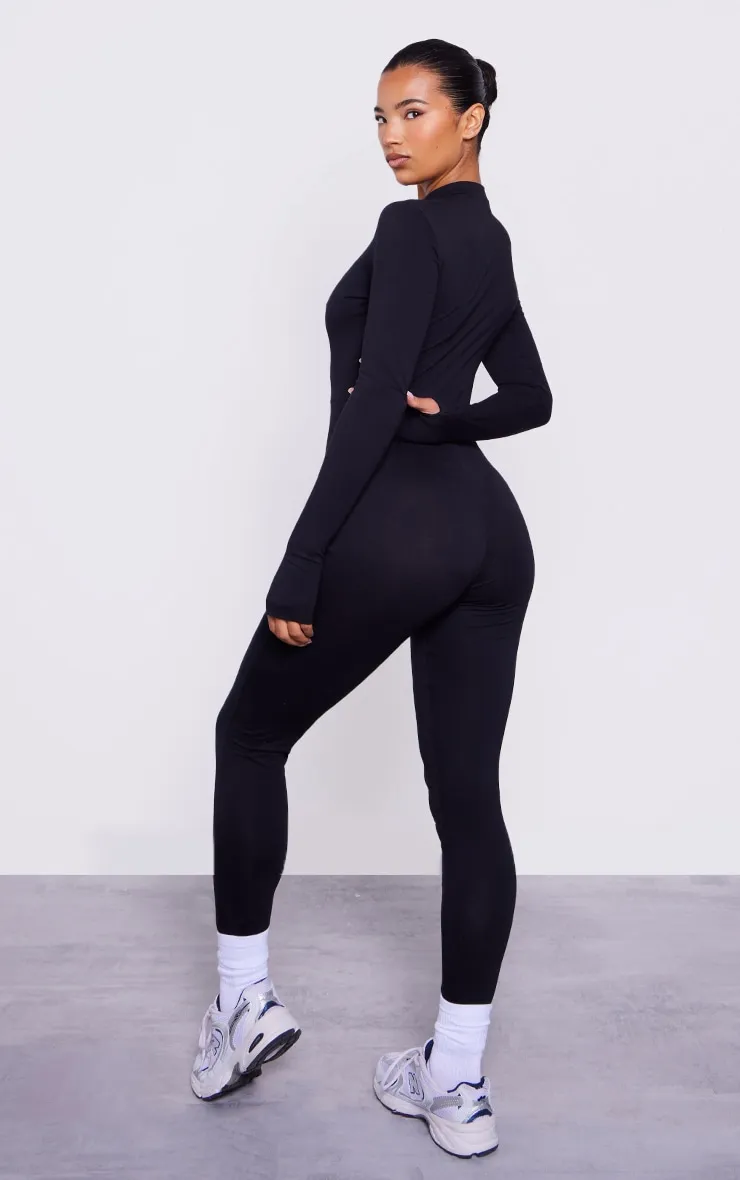 Black Cotton Zip Front Catsuit