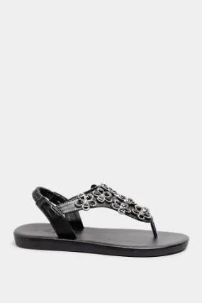 Black Diamante Flower Sandals In Wide E Fit & Extra Wide EEE Fit