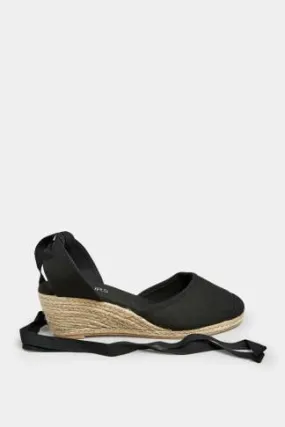 Black Lace Up Espadrille Wedges In Wide E Fit & Extra Wide EEE Fit