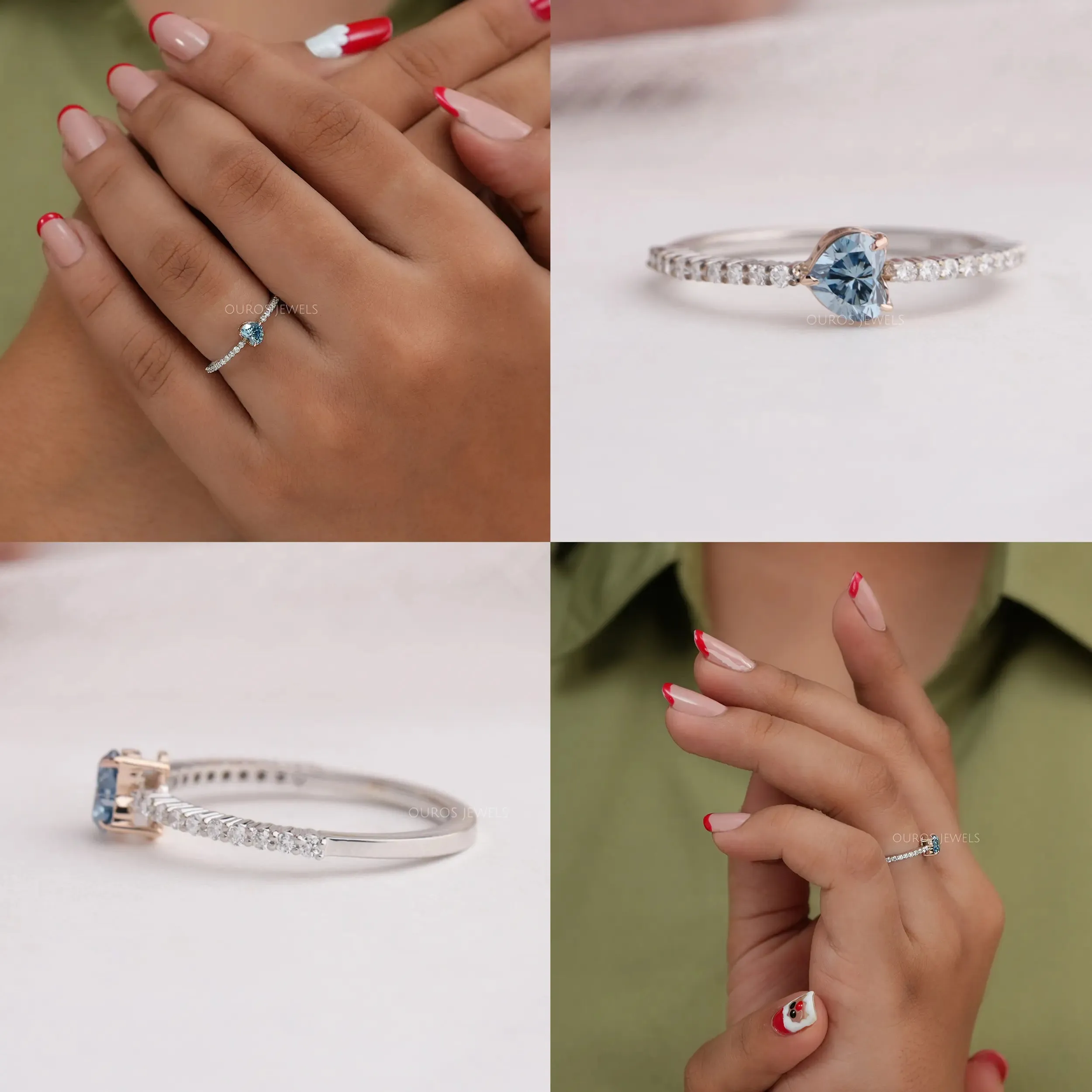 Blue Heart Cut  Solitaire Accent Engagement Ring