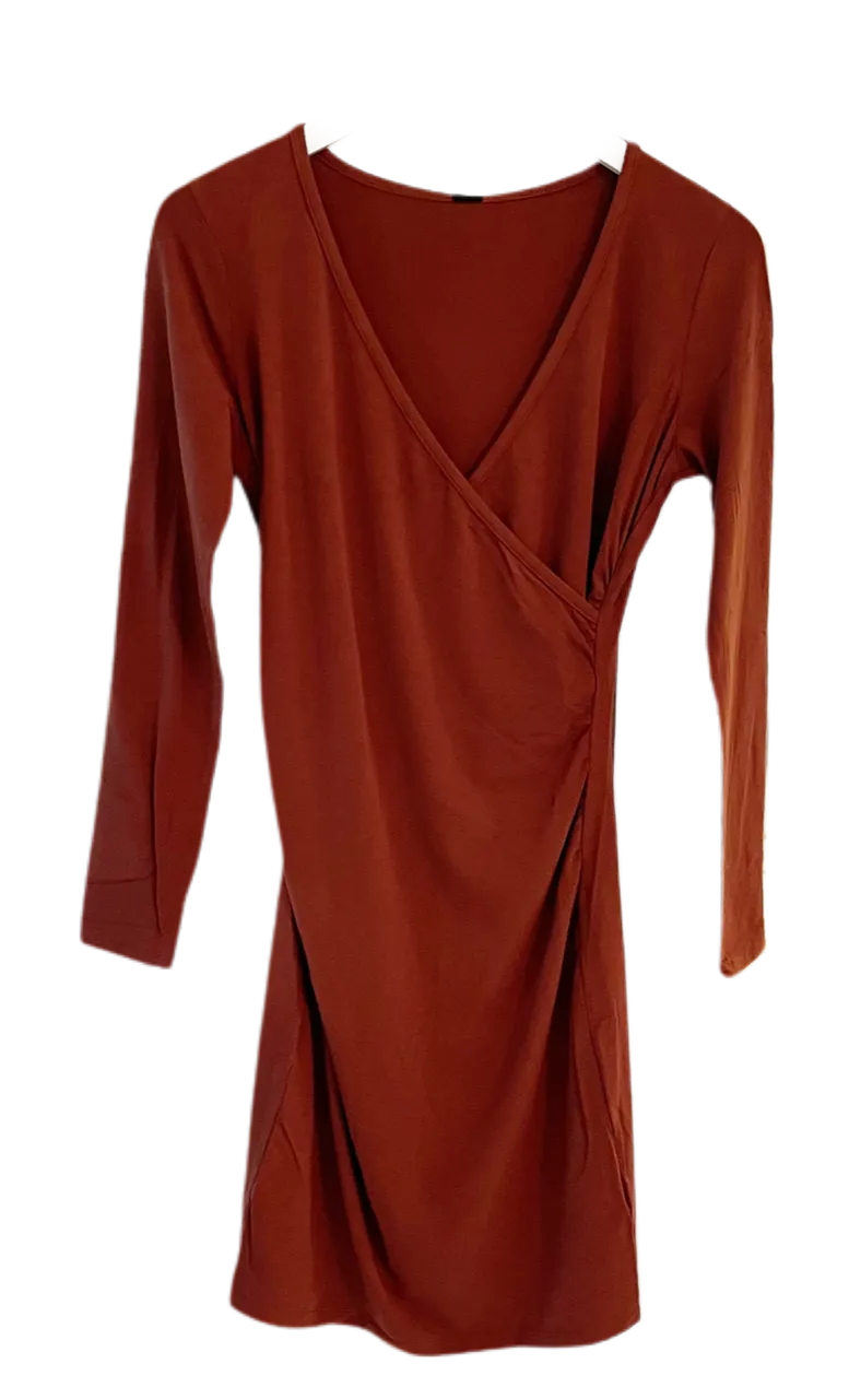 Bobi Shirred Cross Fit Dress, Redwood