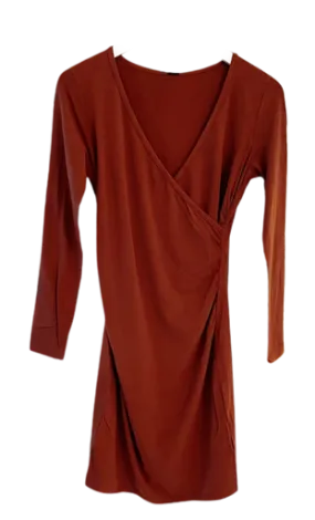 Bobi Shirred Cross Fit Dress, Redwood