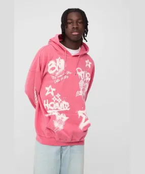 boohoo Mens Oversized Washed Graffiti Printed Hoodie