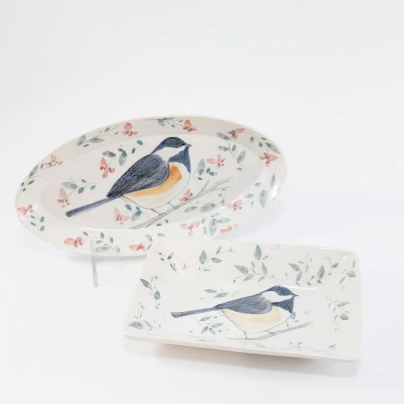 Butter Dish with Chickadee