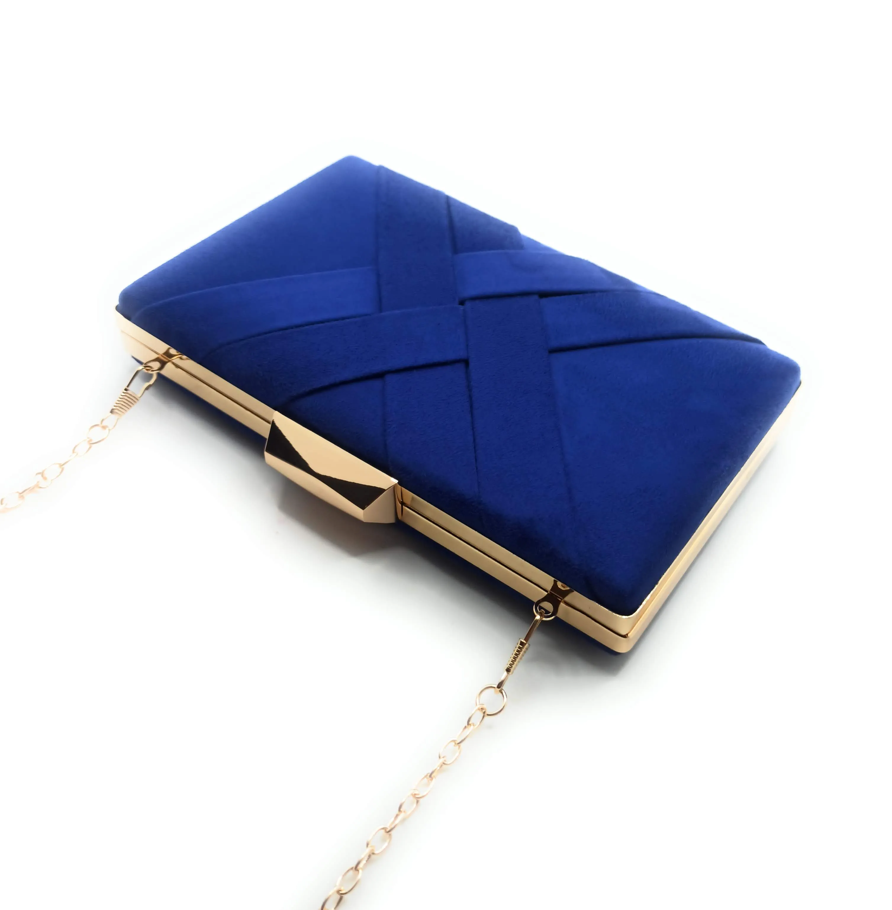 Cartera De Mano Bolso Fiesta · Cruzado Ante Azul Royal Oro