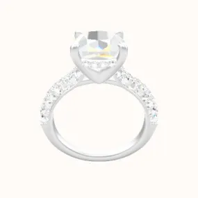 Cathedral Three Row Pave Engagement Ring With V Prong with Hidden Halo Head