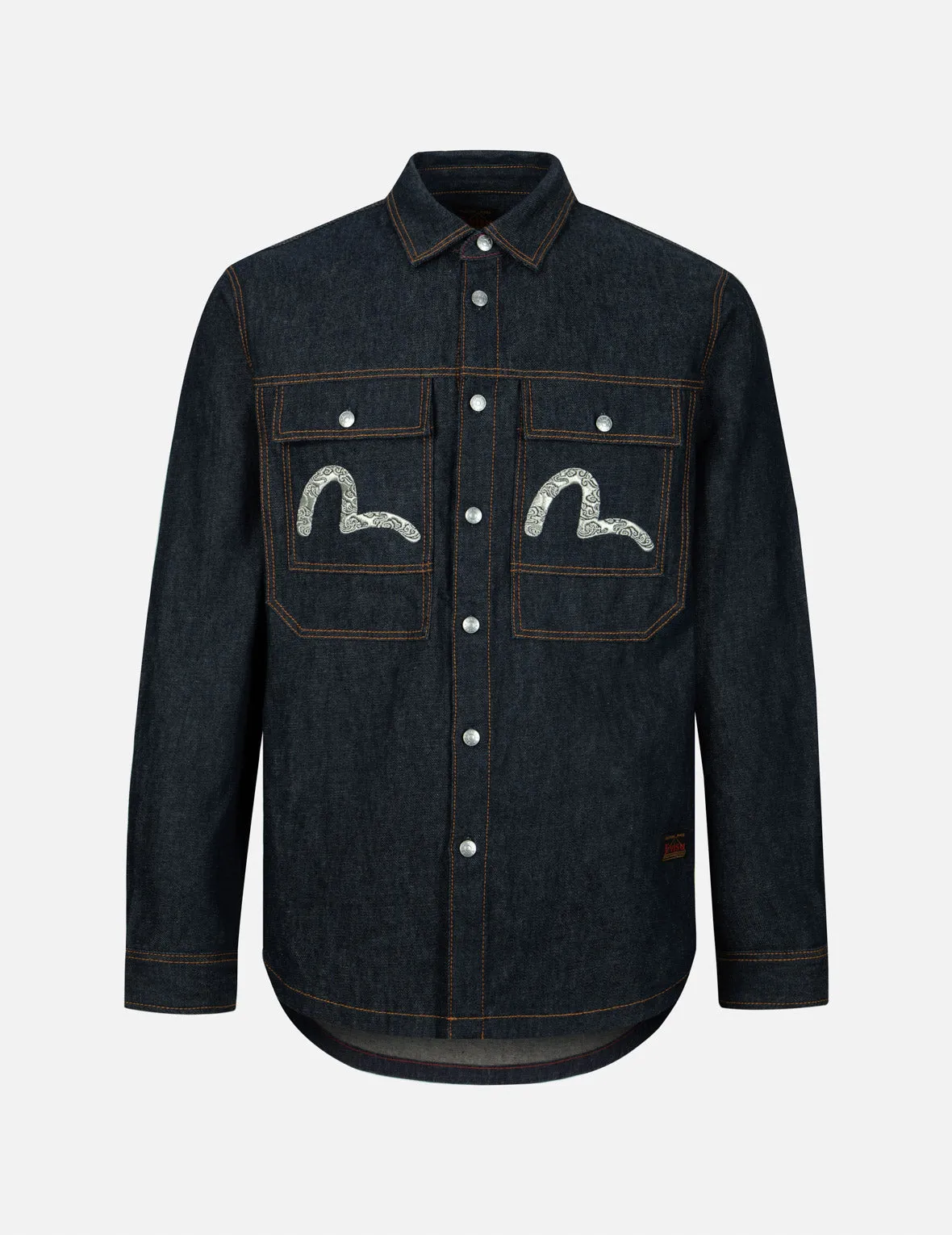 Cloud-pattern Seagull Embroidery Regular Fit Denim Work Shirt