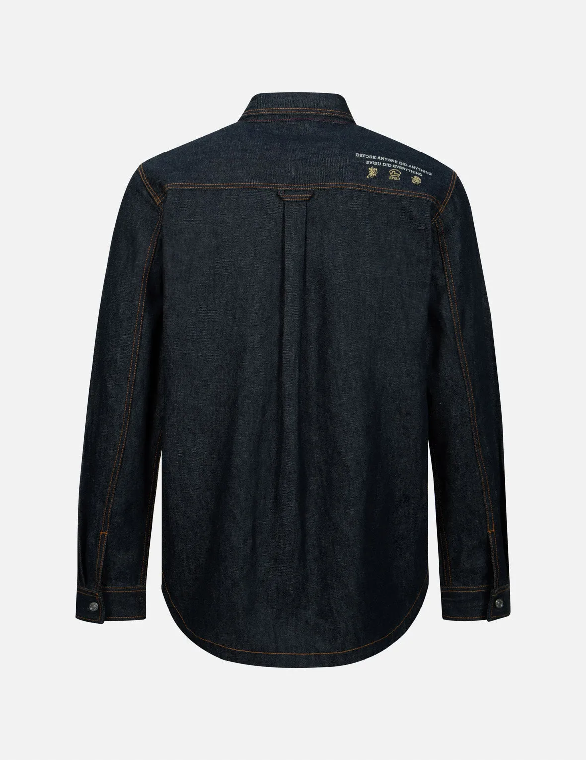 Cloud-pattern Seagull Embroidery Regular Fit Denim Work Shirt