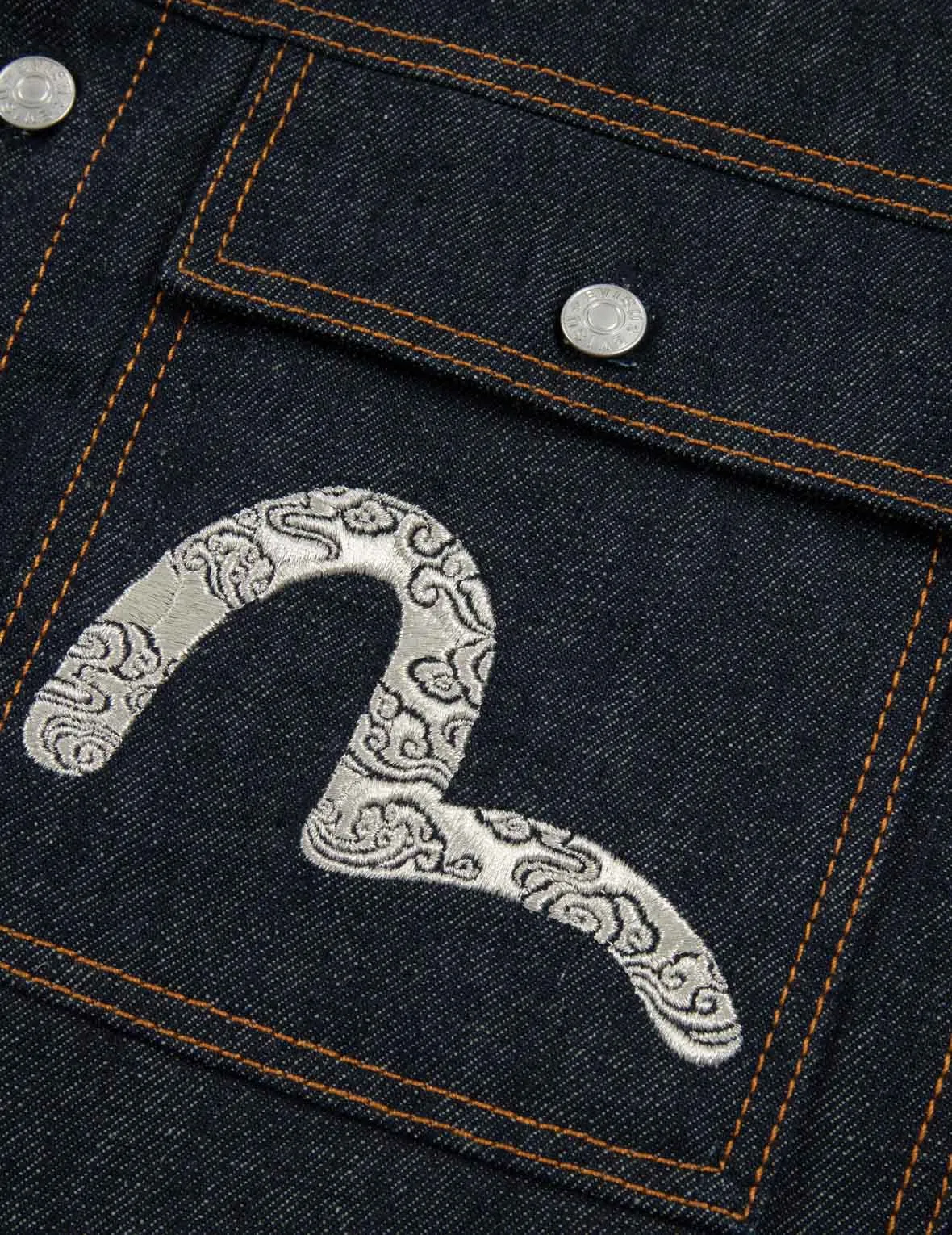 Cloud-pattern Seagull Embroidery Regular Fit Denim Work Shirt