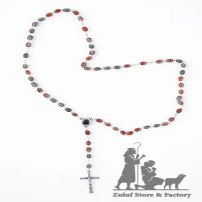 Crystal Beads Rosary Catholic Necklace Holy Soil Medal & Crucifix - ROS038