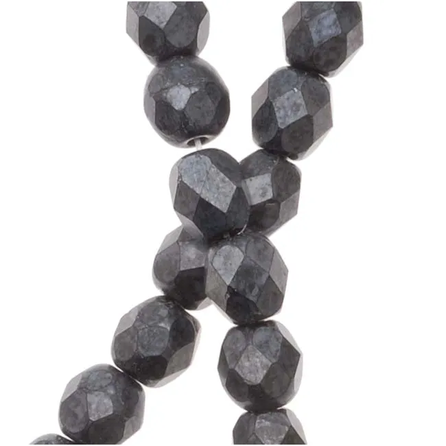 Czech Fire Polished Glass Beads 4mm Round Semi-Matte Hematite (50 pcs)