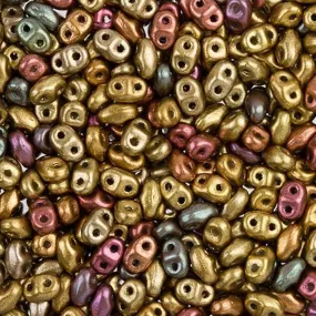 Czech Glass MiniDuo, 2-Hole Beads 2x4mm, Matte Metallic Gold Iris   (2.5 Inch Tube)