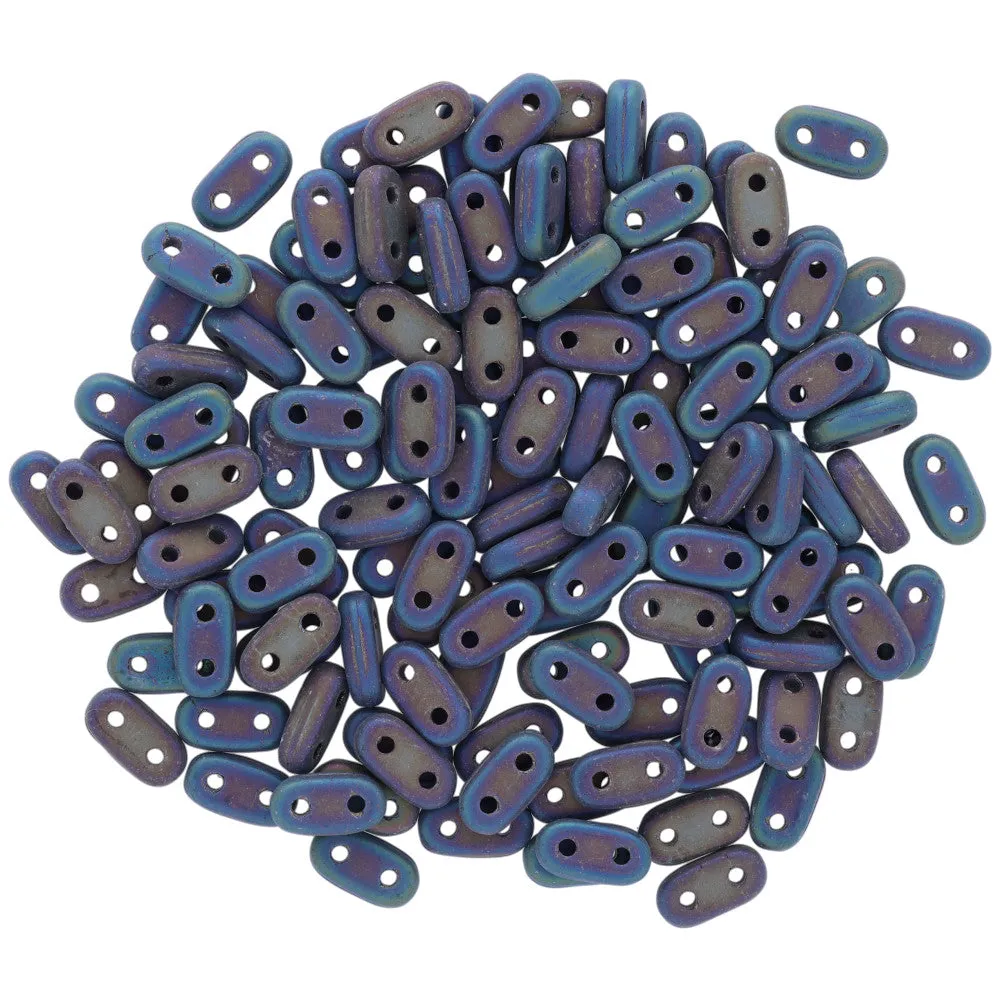 CzechMates Glass, 2-Hole Bar Beads 6x2mm, Matte Blue Iris (2.5 Tube)