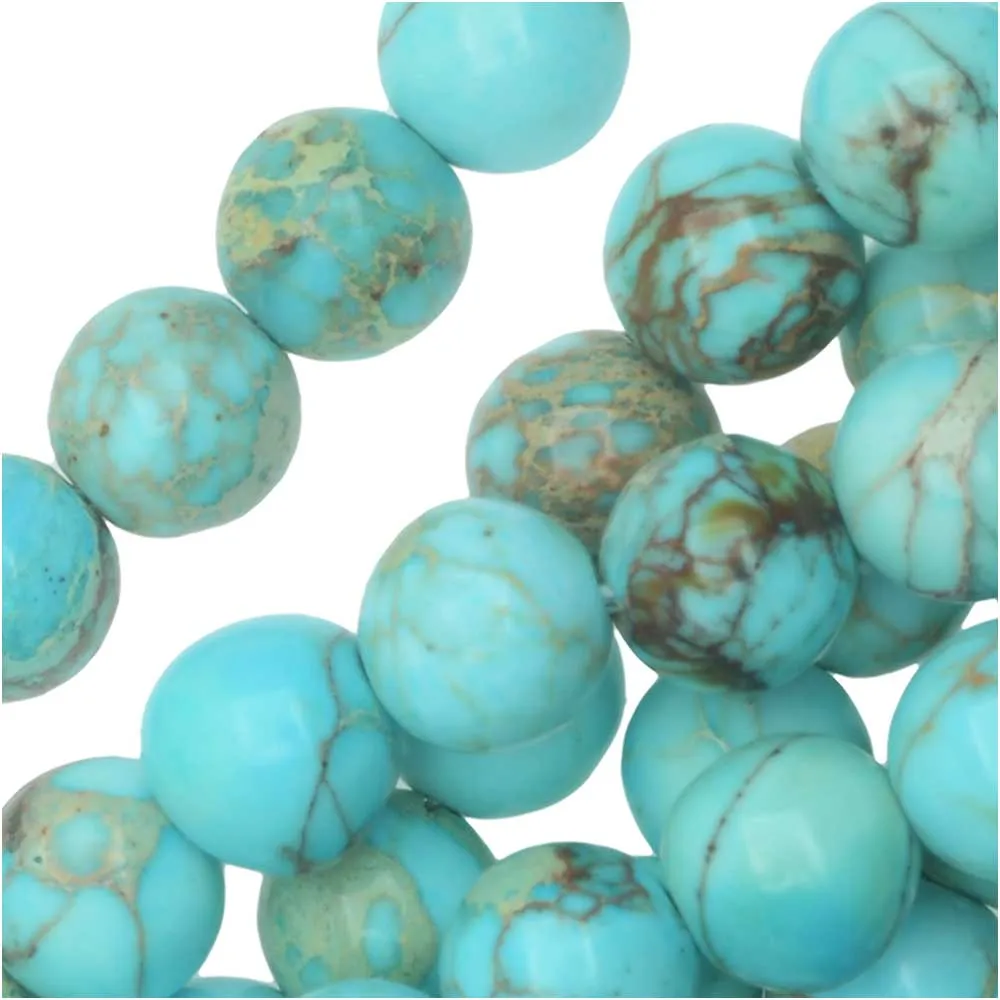 Dakota Stones Gemstone Beads, Dyed Aqua Impression Jasper, Round 6mm (8 Inch Strand)