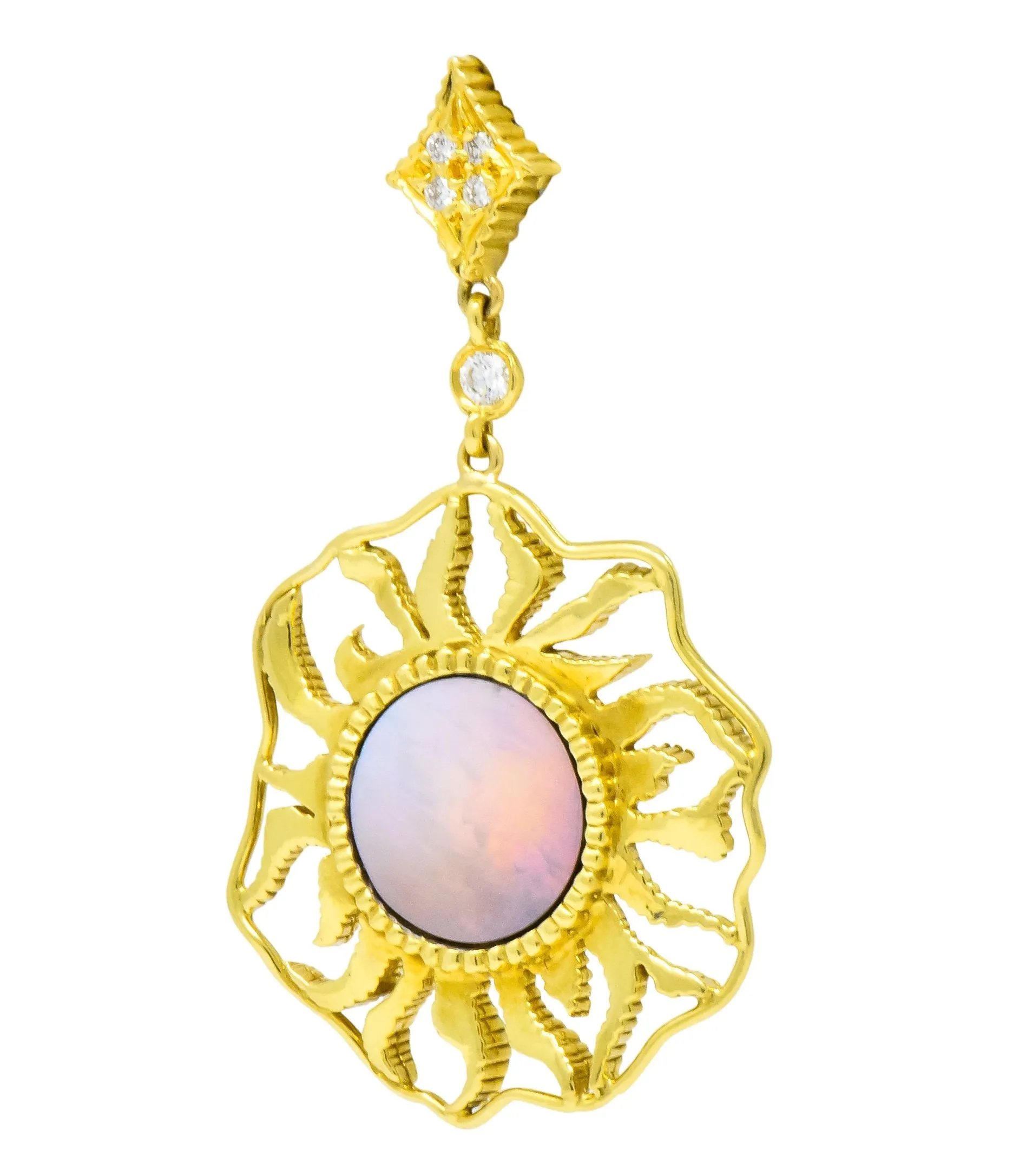 Doris Panos Diamond Mother-Of-Pearl 18 Karat Gold Sunburst Drop Earrings