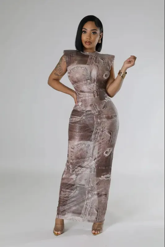 Dress Me Denim Printed Dress