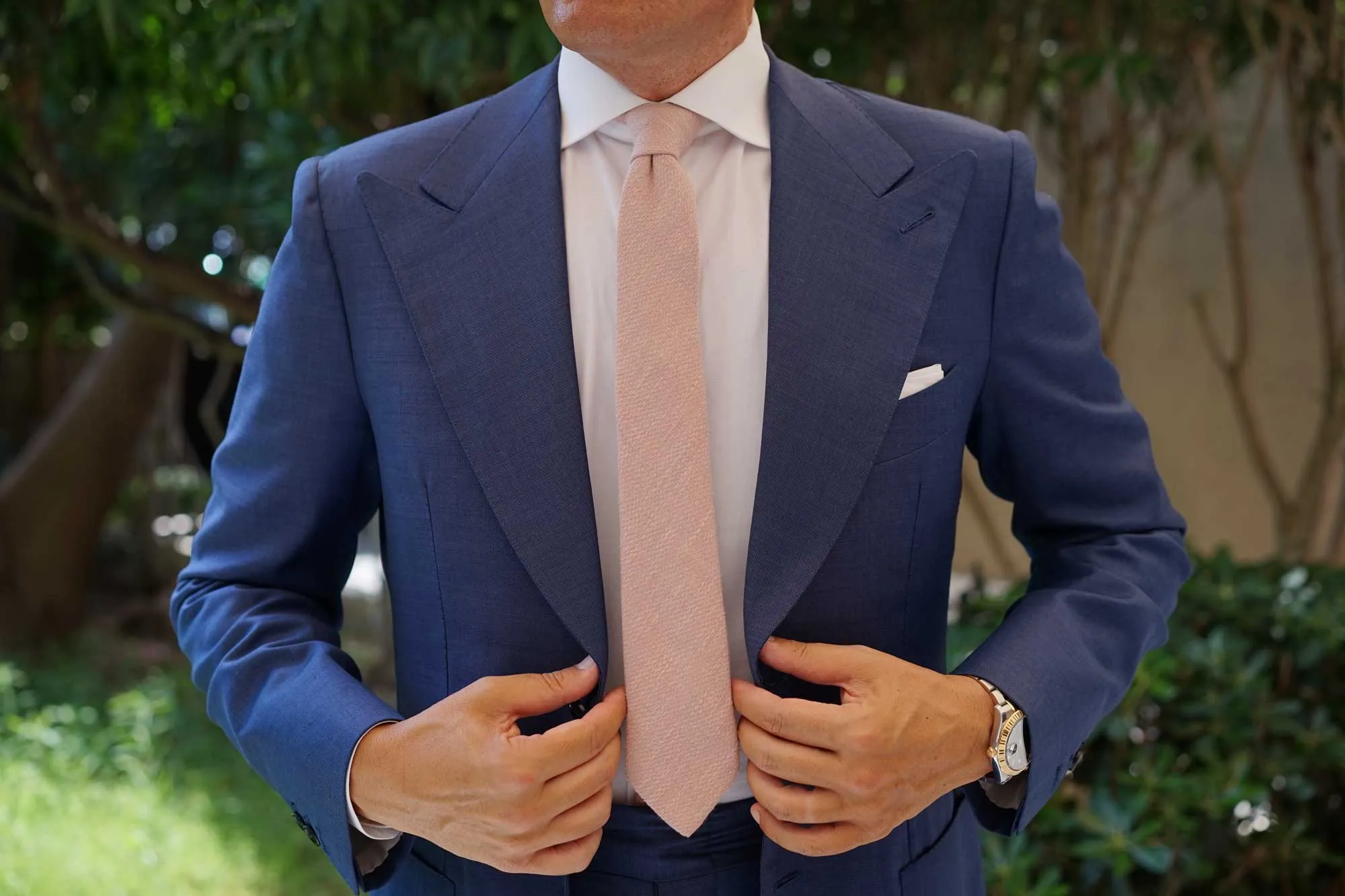 Dusty Beige Pink Linen Skinny Tie