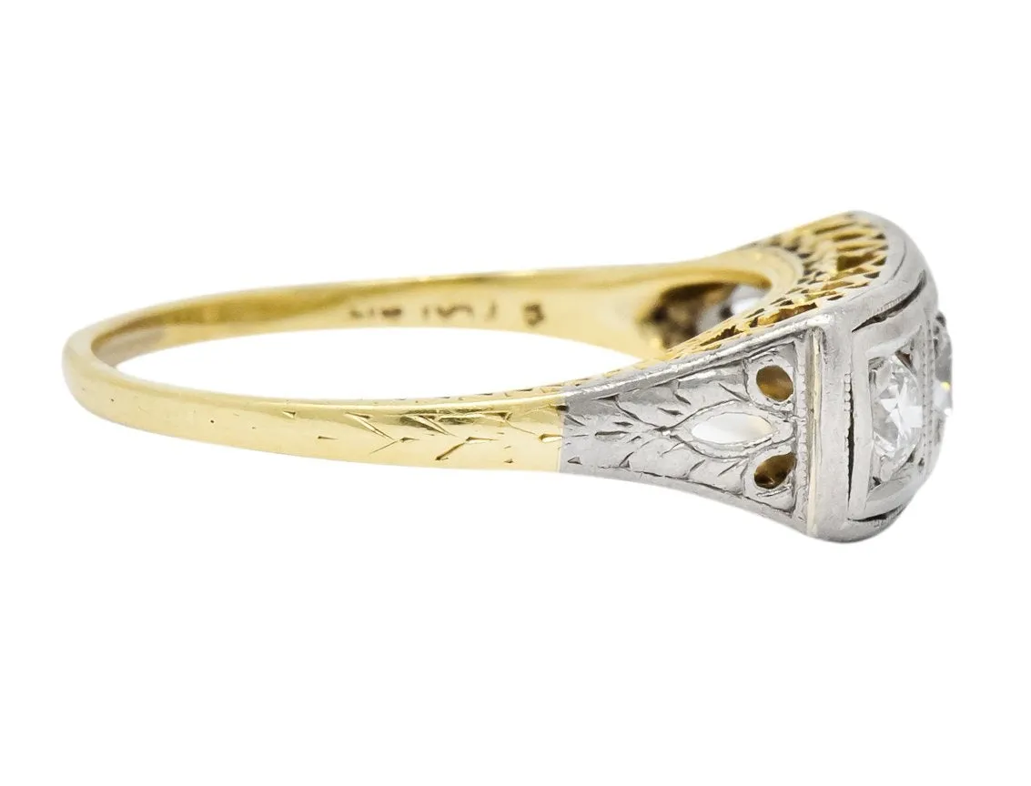 Edwardian 0.30 CTW Diamond Platinum-Topped 14 Karat Gold Ring