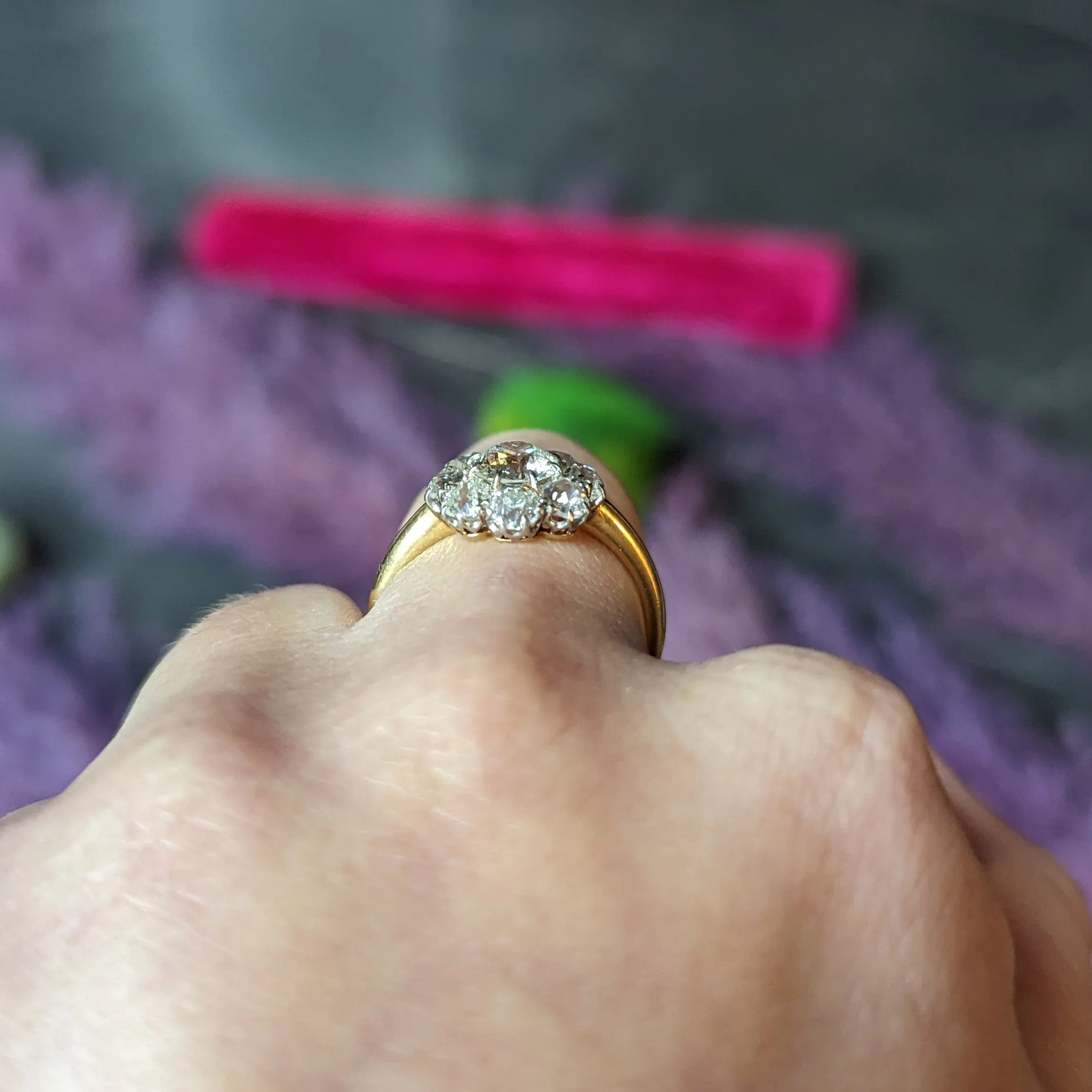 Edwardian 2.77 CTW Old European & Old Mine Cut Diamond Platinum 18 Karat Yellow Gold Antique Cluster Engagement Ring