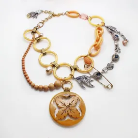 Elizabeth Hodgepodge Carved Bakelite Crystal Jemima Necklace