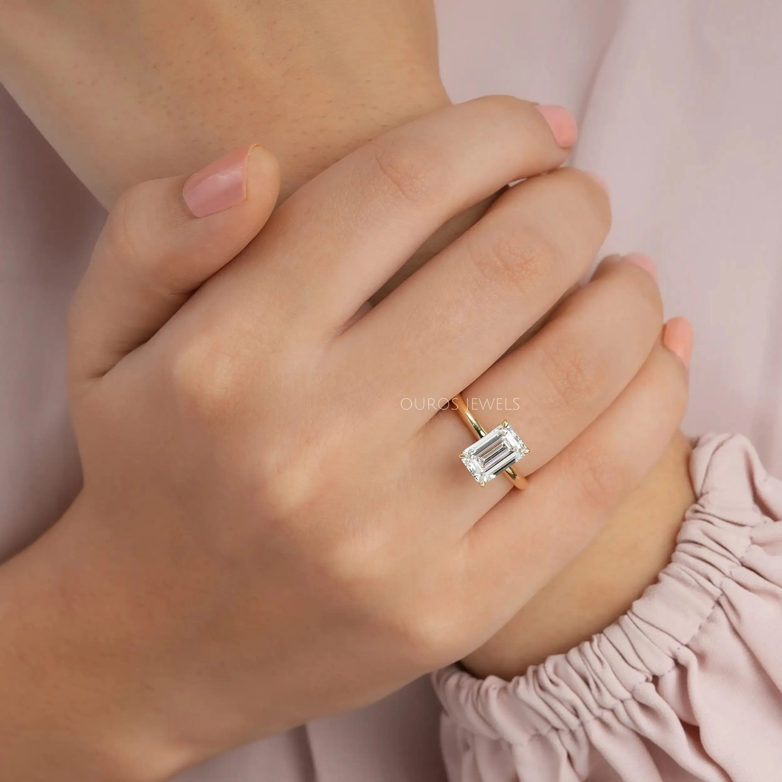 Emerald Cut Lab Diamond Solitaire Engagement Ring