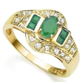 EXCELLENT ! 3/5 CARAT EMERALD & (20 PCS) DIAMOND10KT SOLID GOLD RING