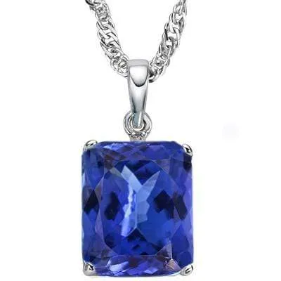 EXCELLENT 3.55 CARAT TW (1 PCS) LAB TANZANITE 10K SOLID WHITE GOLD PENDANT
