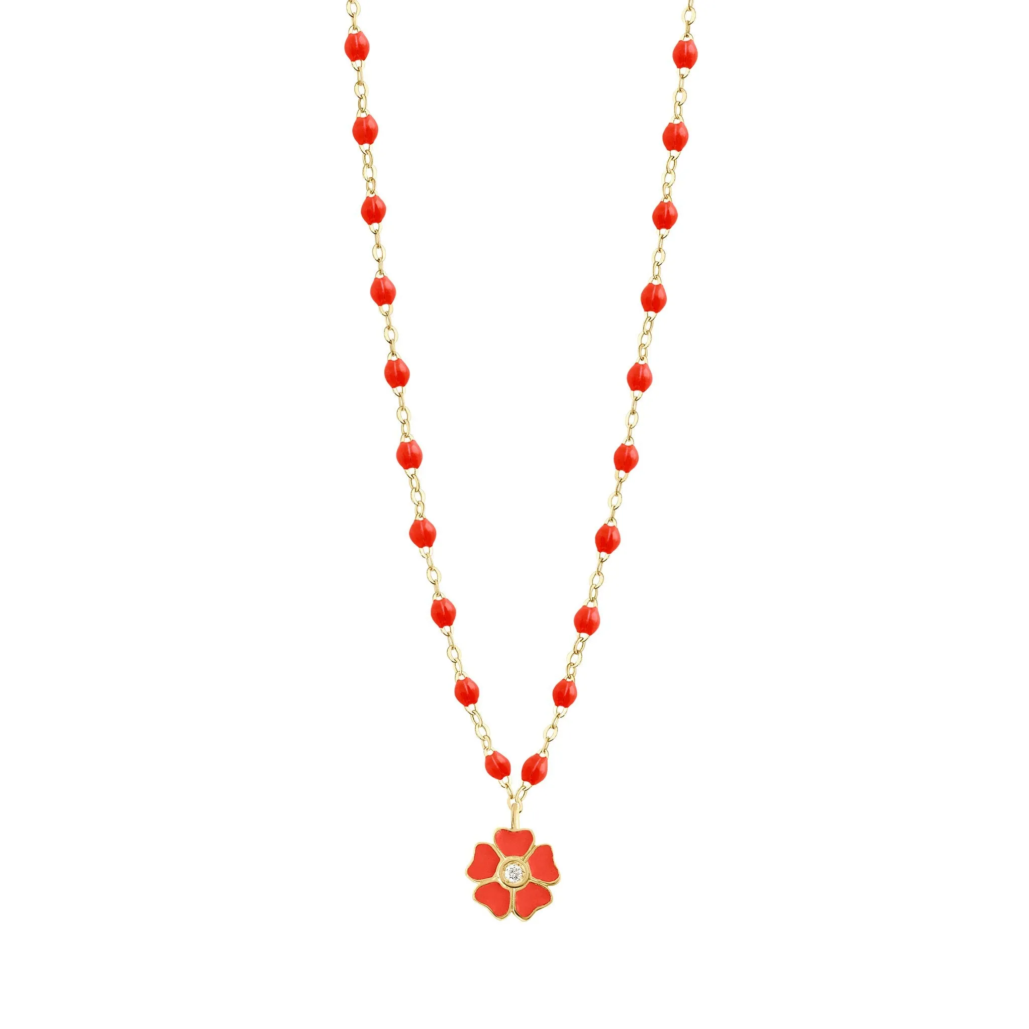 Flower Classic Gigi Coral diamond necklace, Yellow Gold, 16.5