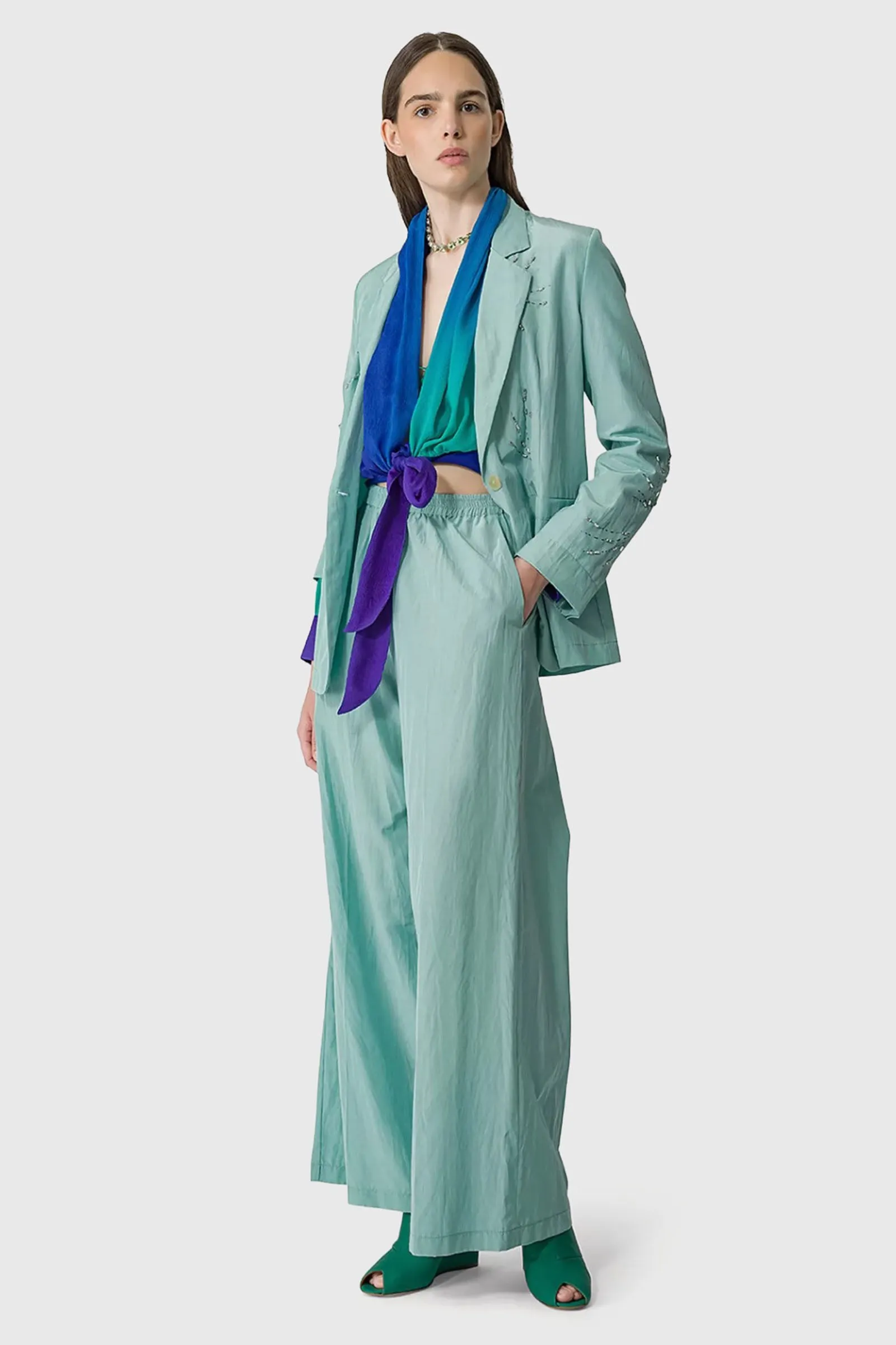 Forte Forte Pantalone Palazzo Taffetas Chic Verde Acqua Donna