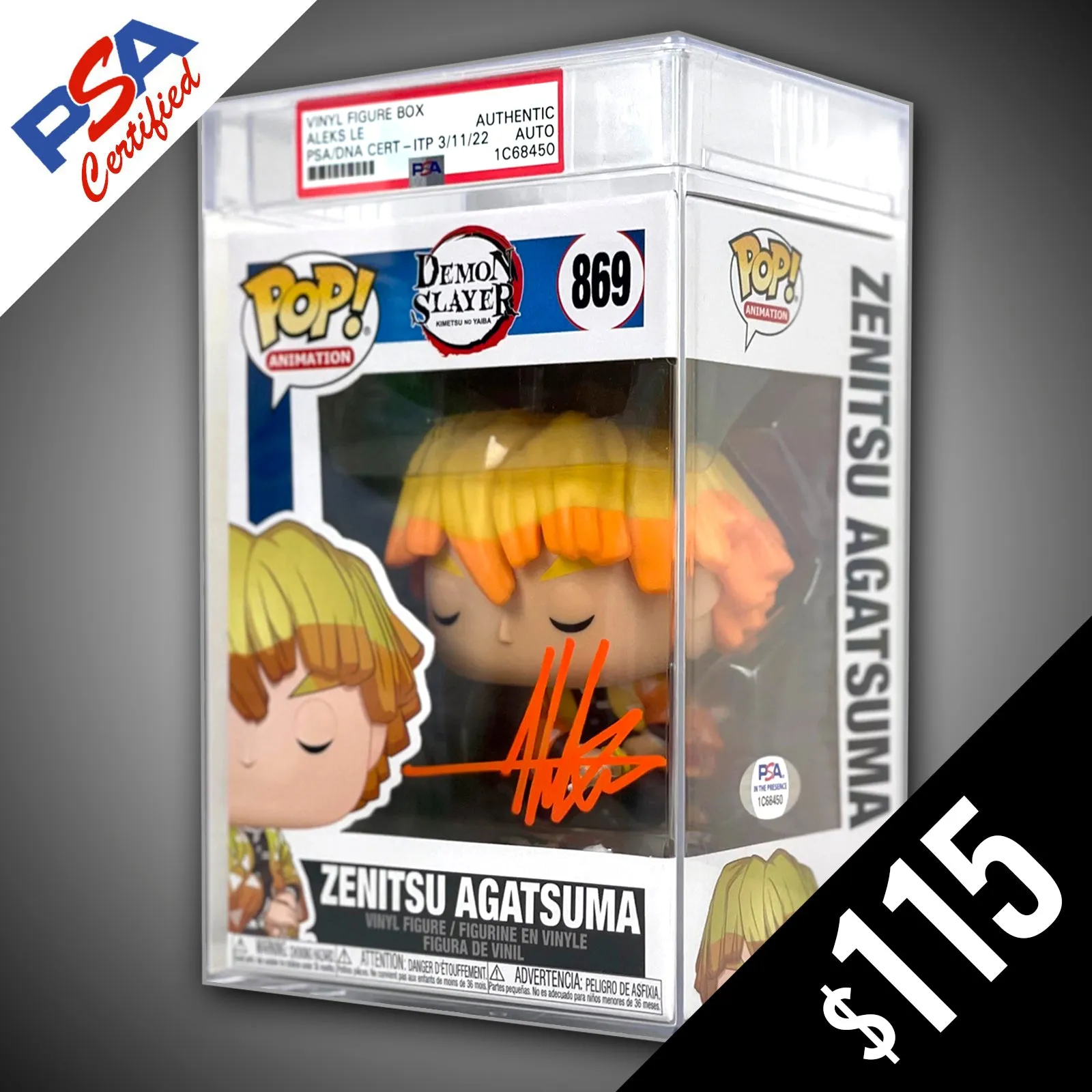 Funko Pop! Demon Slayer: Zenitsu - SIGNED by Aleks Le (PSA Certified)