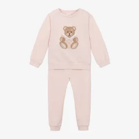 Girls Pink Cotton Teddy Bear Tracksuit