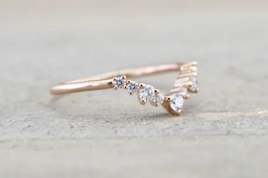 Gold Diamond Curved Crown Staggered Shadow Ring ASPBR010038