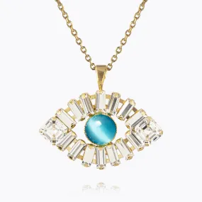 Greek Eye Statement Necklace / Crystal + Aquamarine