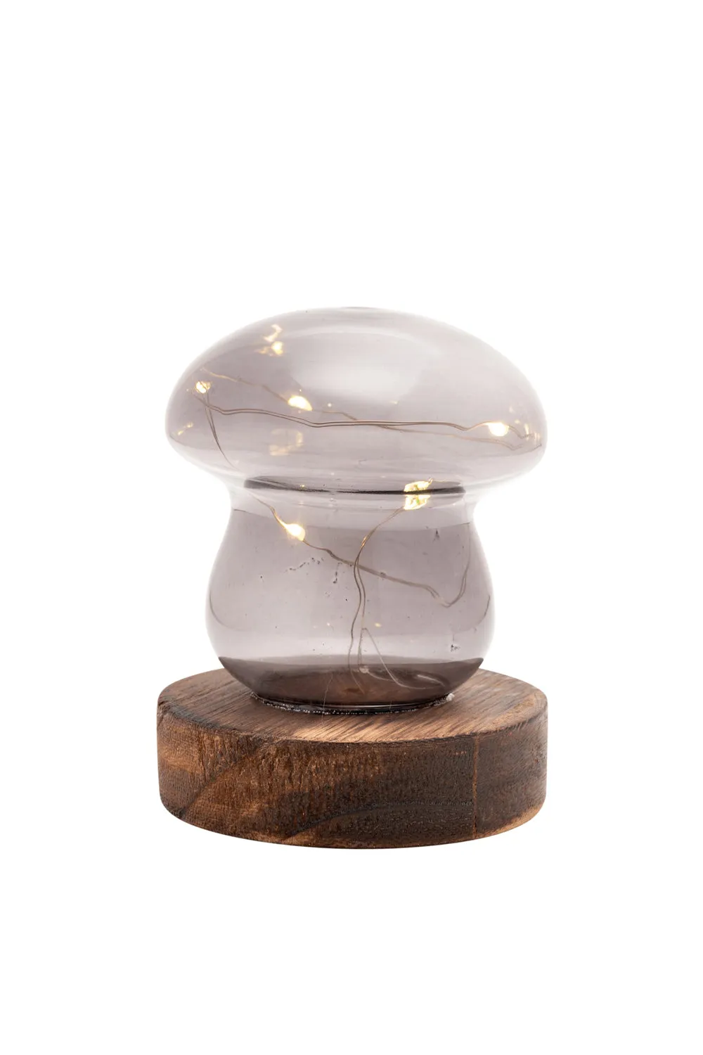 Grey Glass Mushroom with LED Lights - Small