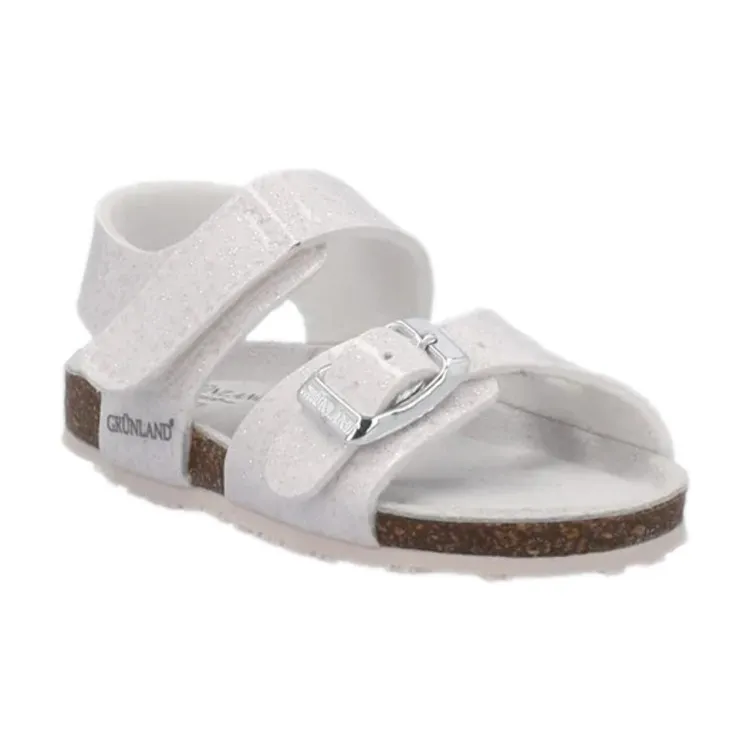 Grunland ARIA SB1257 Sandali Bambina Doppia Fascia Bianco Glitter