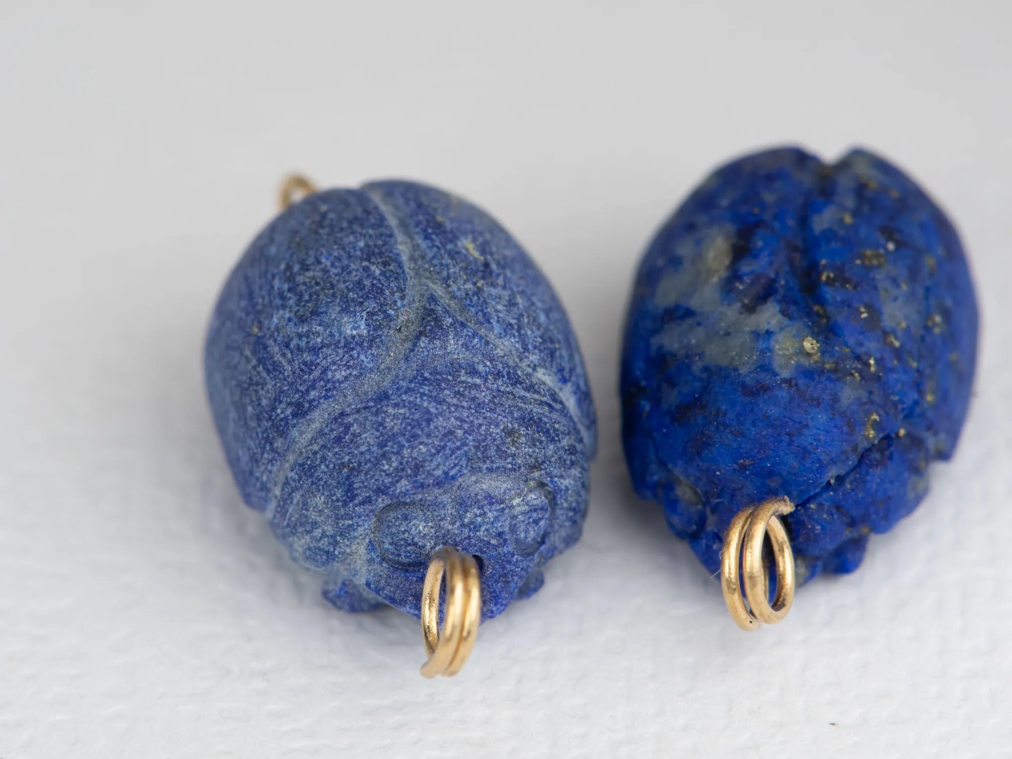 Hand Carved Lapis Lazuli Scarab Pendant Charm 14K Gold Bail R4209