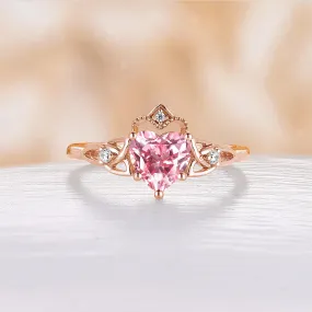 Heart Cut Lab Grown Padparadscha Celtic Engagement Ring Rose Gold