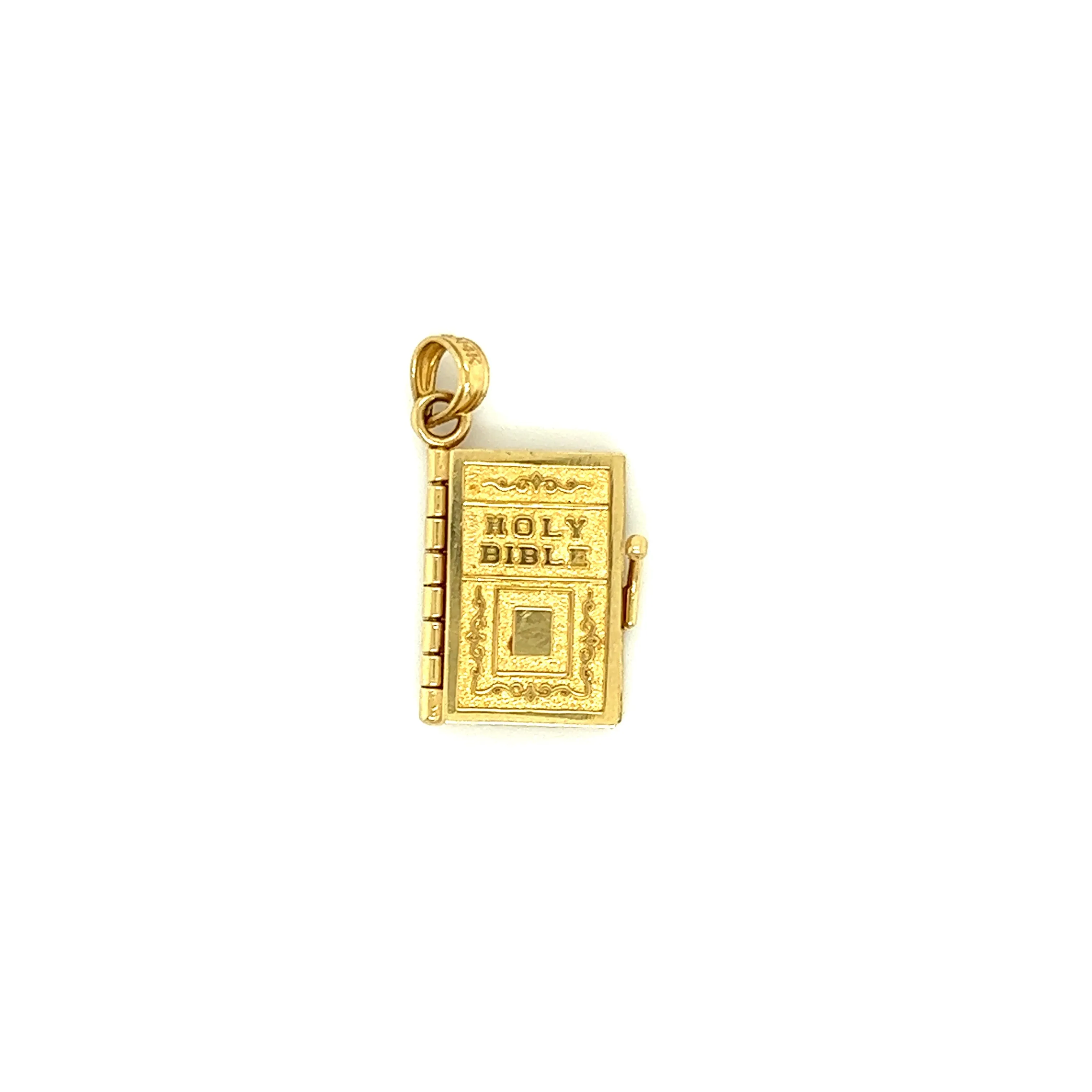 Holy Bible Charm with 3D Lord's Prayer Pages in 14K Yellow Gold