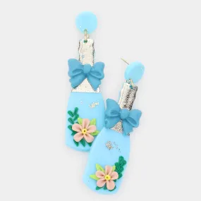 iLLASPARKZ Bow Flower Accented Polymer Clay Champagne Dangle Earrings