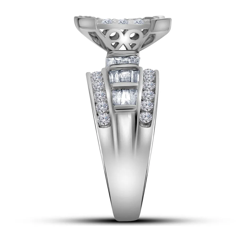 Keene Jewelers 10kt White Gold Round Diamond Cluster Bridal Wedding Engagement Ring 2 Cttw