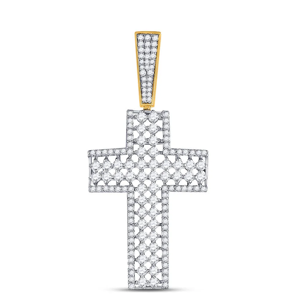 Keene Jewelers 10kt Yellow Gold Mens Round Diamond Cross Charm Pendant 1-1/2 Cttw