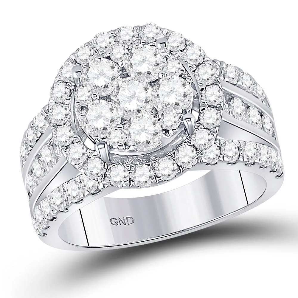 Keene Jewelers 14kt White Gold Round Diamond Cluster Bridal Wedding Engagement Ring 2 Cttw
