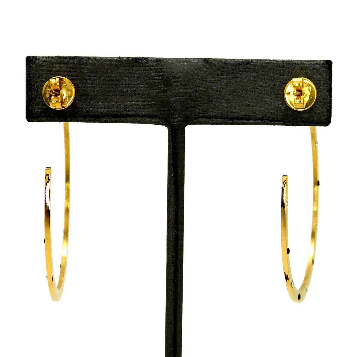 Large 14K Gold Plated Hoop Earrings Ebony & CZ Studs Trades Haim Shahar