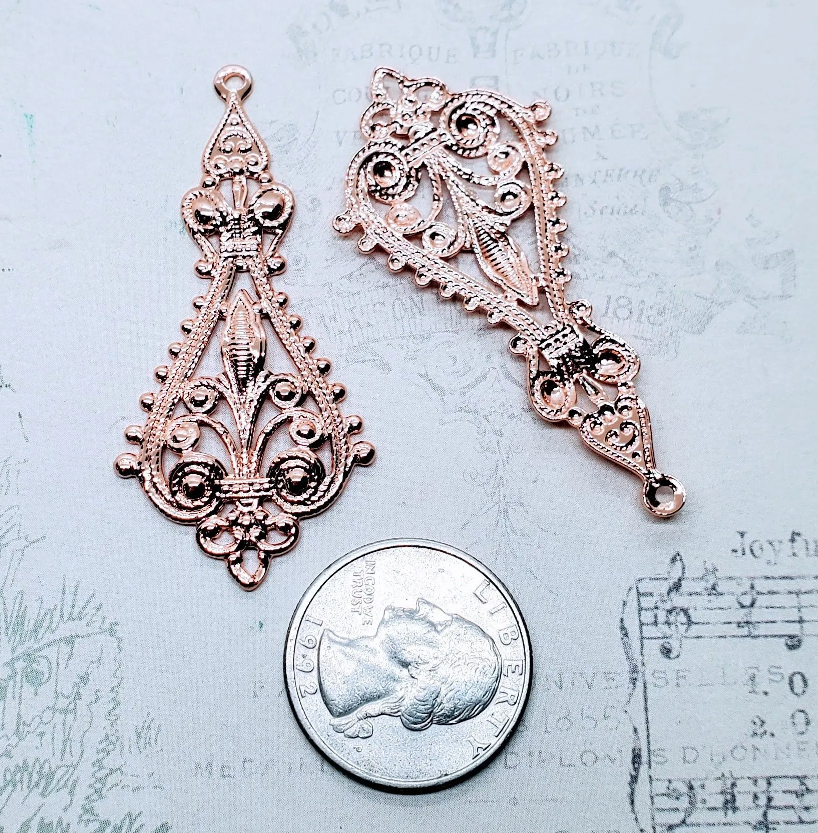 Large Shiny Rose Gold Filigree Charms (2) - PRGS5783