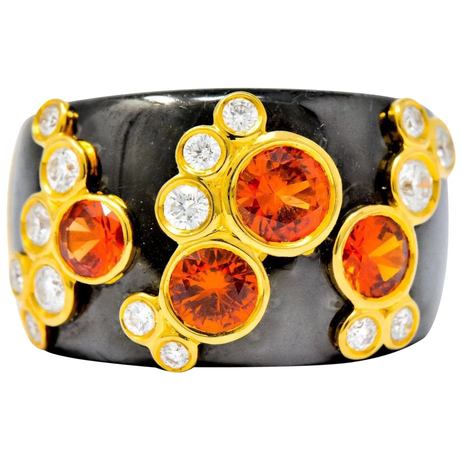 Marina B 'Bulgari' 2.80 CTW Orange Sapphire Diamond Onyx 18 Karat Gold Fujiyama Ring