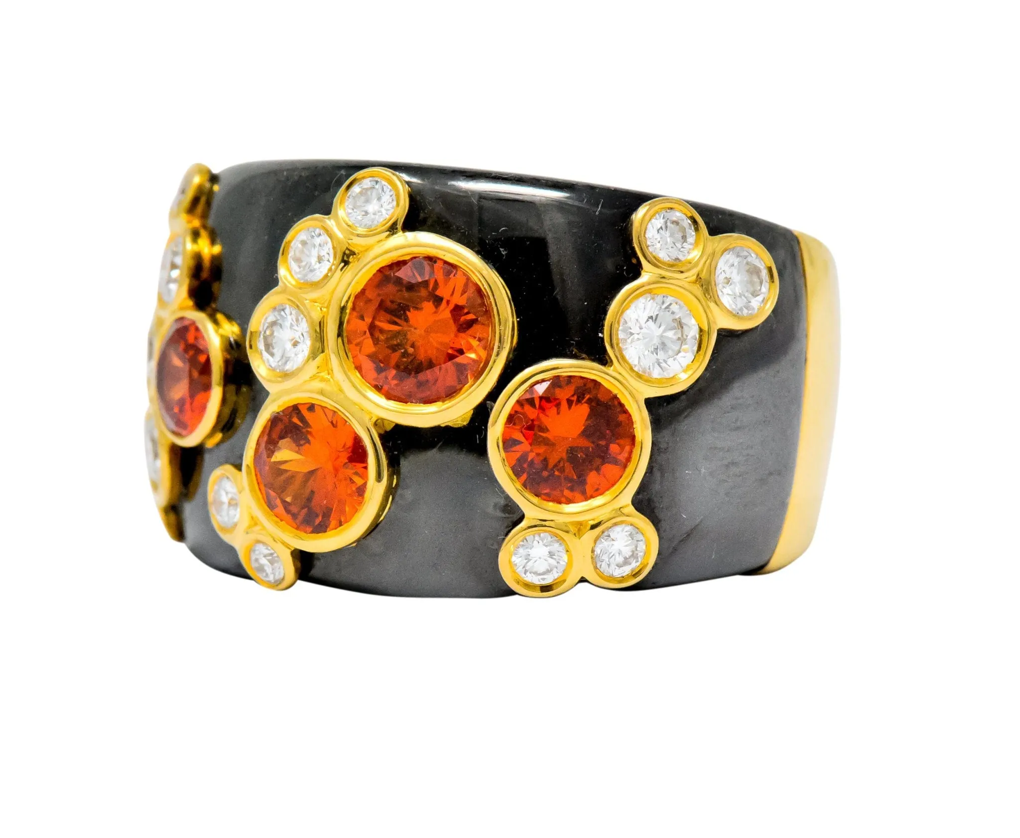 Marina B 'Bulgari' 2.80 CTW Orange Sapphire Diamond Onyx 18 Karat Gold Fujiyama Ring