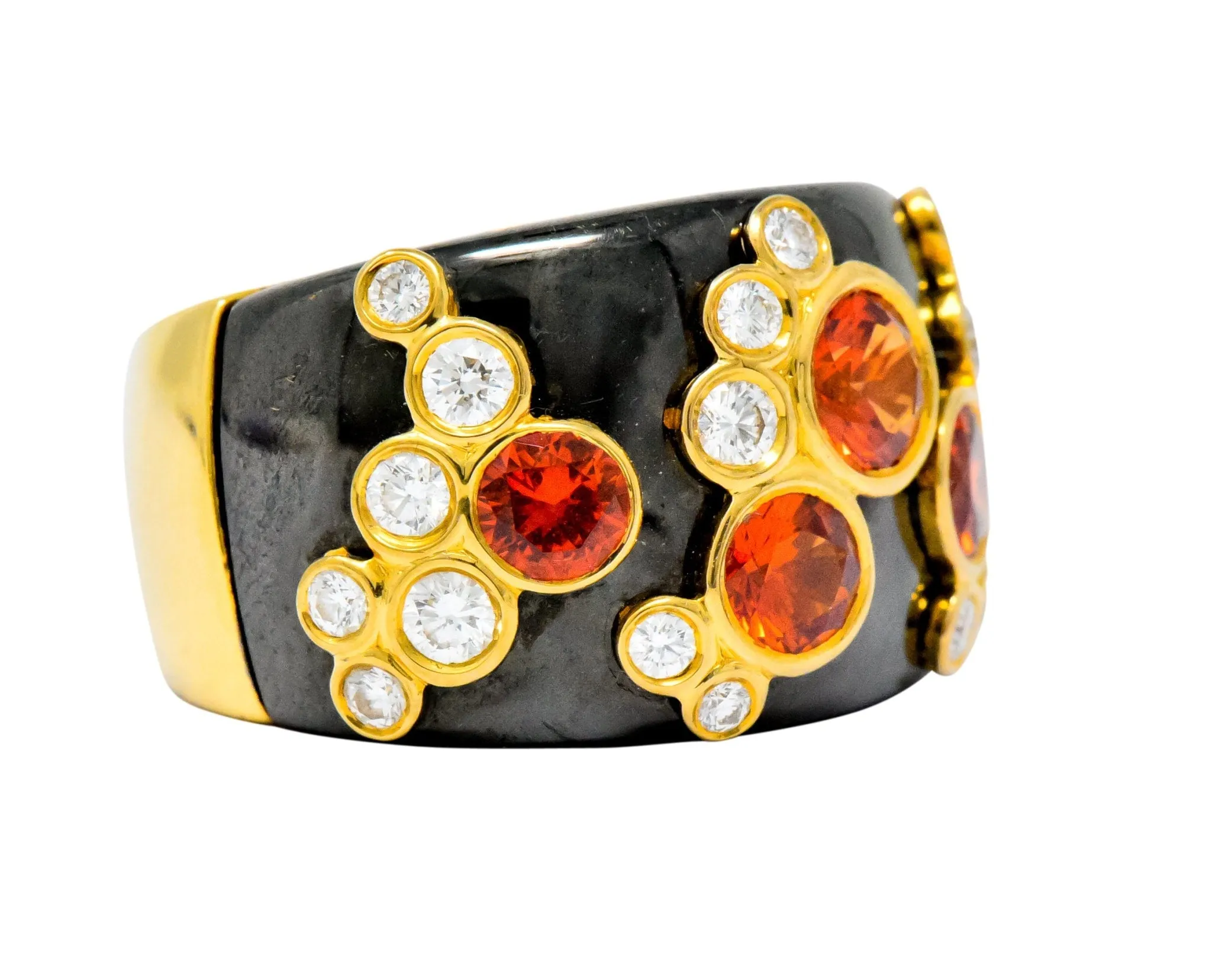 Marina B 'Bulgari' 2.80 CTW Orange Sapphire Diamond Onyx 18 Karat Gold Fujiyama Ring