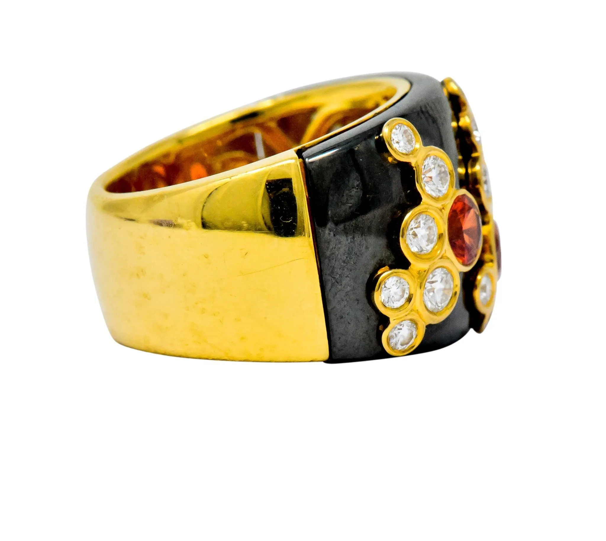 Marina B 'Bulgari' 2.80 CTW Orange Sapphire Diamond Onyx 18 Karat Gold Fujiyama Ring